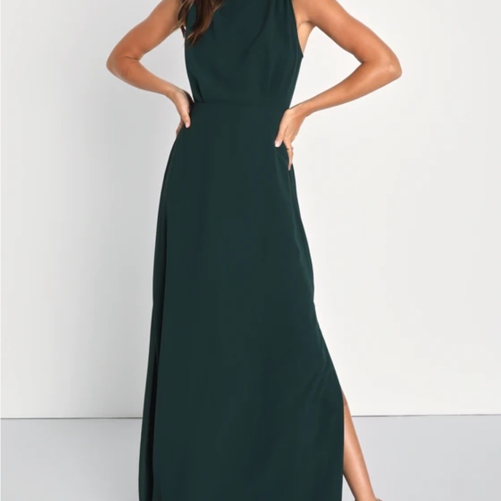 Lulus Classic Elegance Emerald Chiffon Sleeveless Mock Neck Maxi Dress